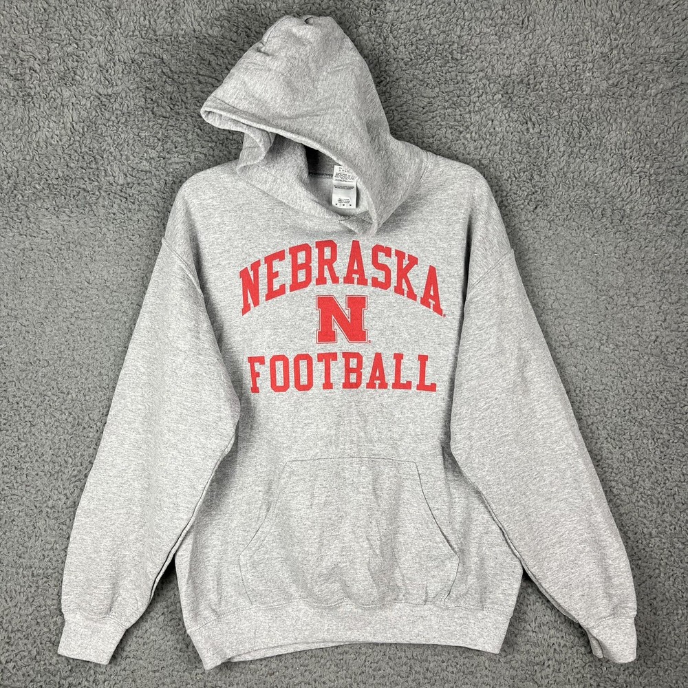 Vintage Nebraska Football Cornhuskers Mens Medium Hoodie Gray Sweatshirt NCAA