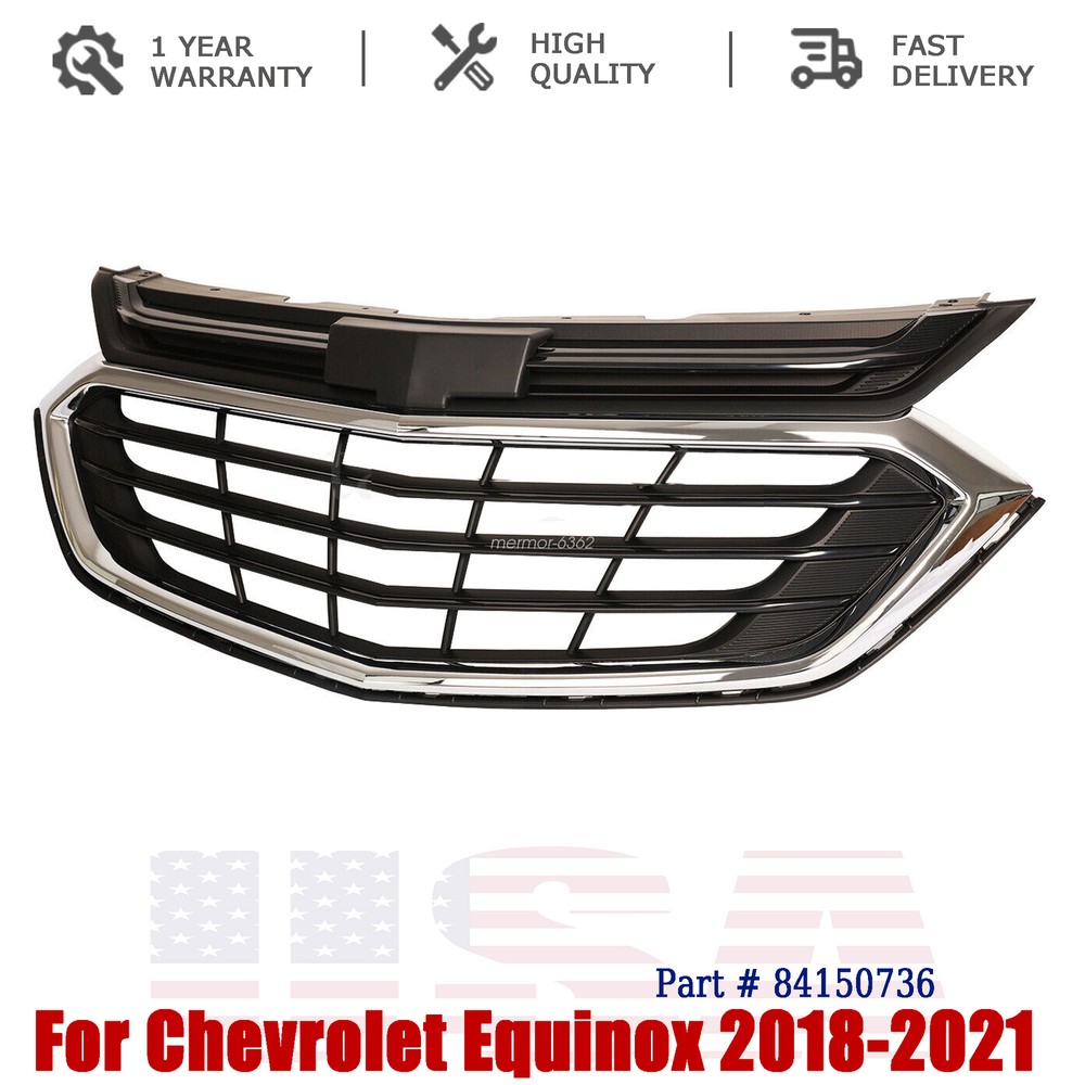 Front Bumper Grille Upper Grill w/Chrome Trim For Chevrolet Equinox 2018-2021