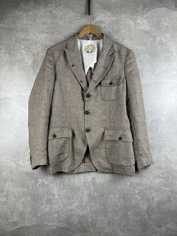 Luis Trenker Linen Blazer | Brown Textured Jacket | Size 50 (EU) | Made in EU