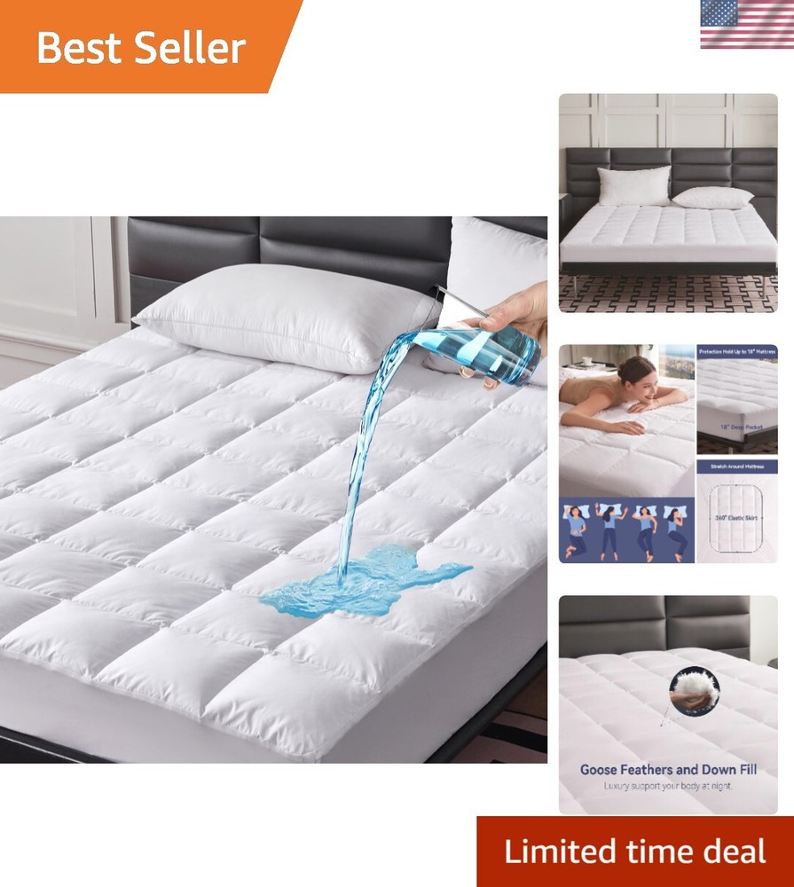 Goose Feather Down Quilted Twin Mattress Pad Protector Waterproof
