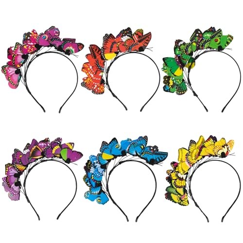 6 Pack Colorful Butterfly Headbands for Festivals & Costumes  