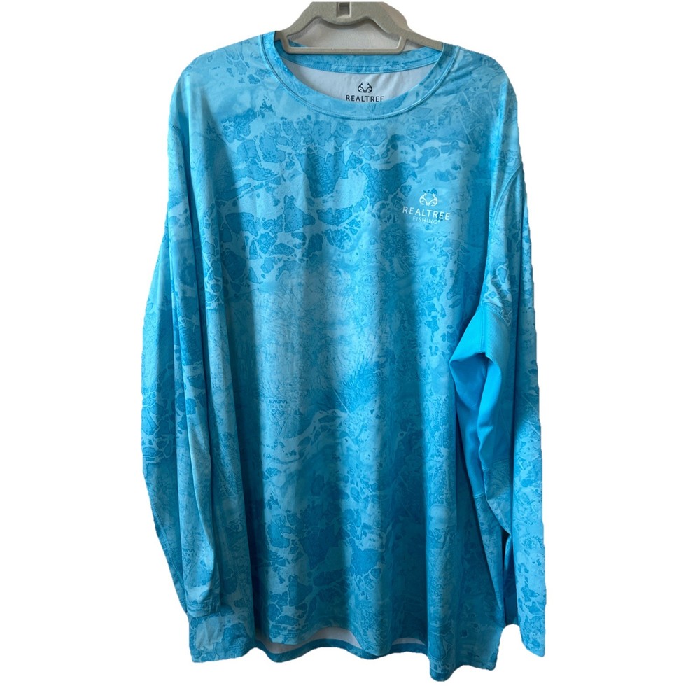 Realtree Wav3 Camo Light Blue Men’s 3XL Long Sleeve Performance Fishing Tee EUC
