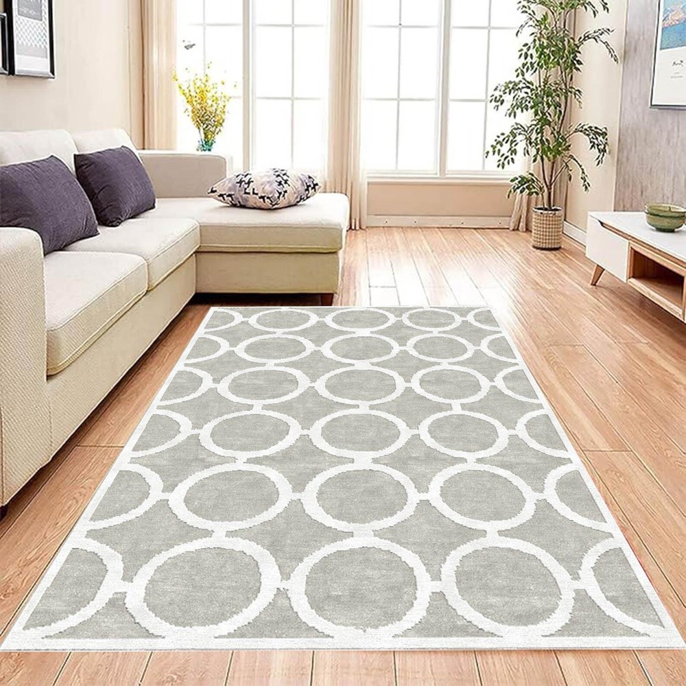 Modern Geometric Circle Rug: Hand-Tufted  Gray Carpet
