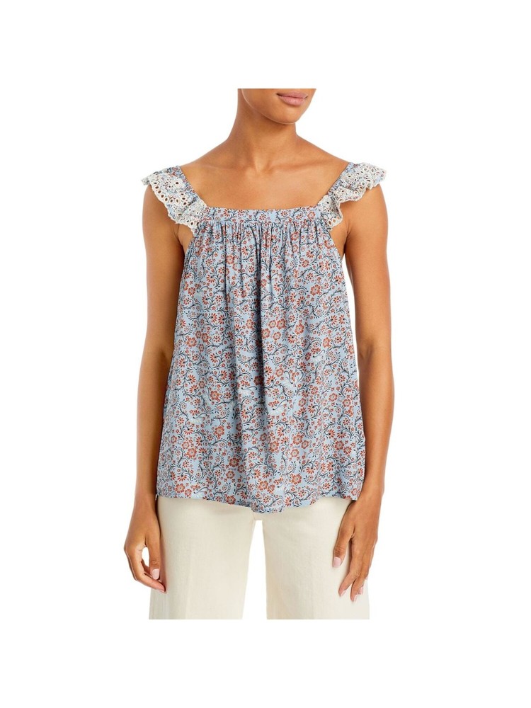FEVER Womens Blue Ruffled Off Shoulder Tank Top Size XL