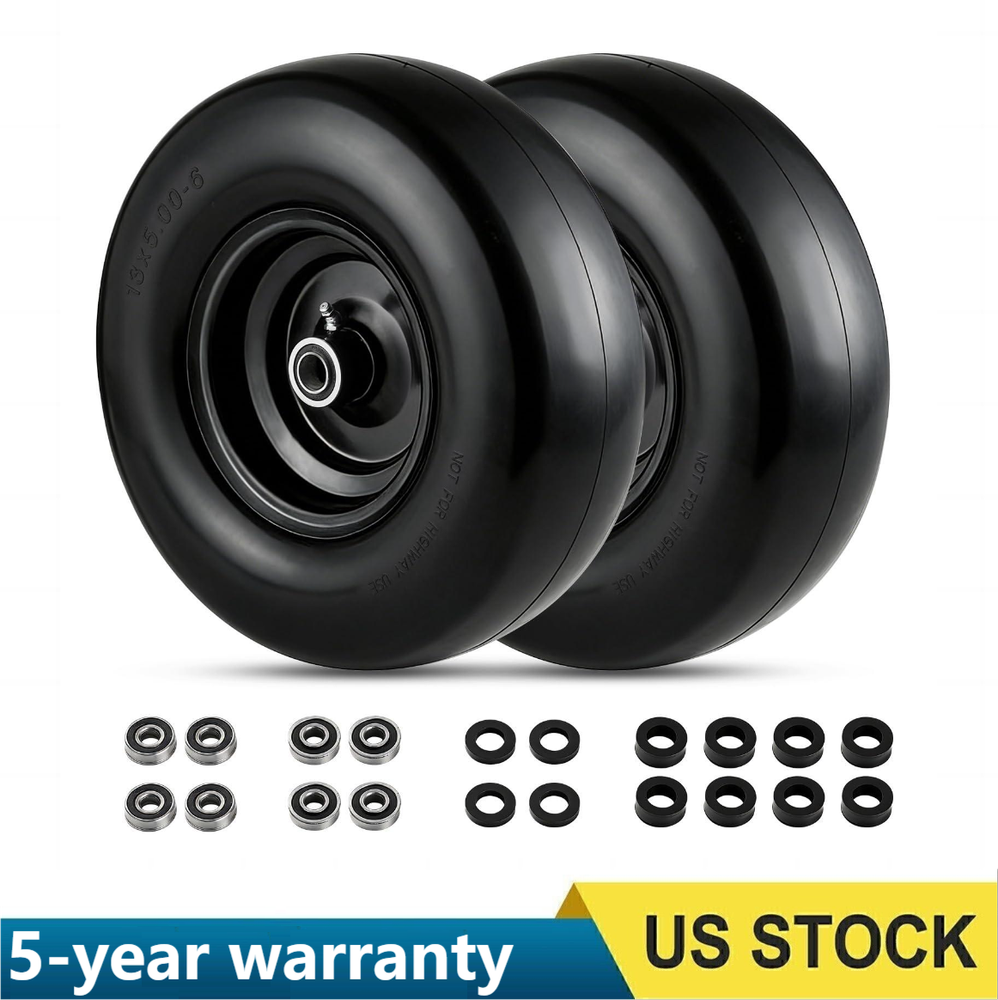2 Pack 13x5.00-6 13x5-6 Flat Free Lawn Mower Tire and Wheel Garden Cart and Yard