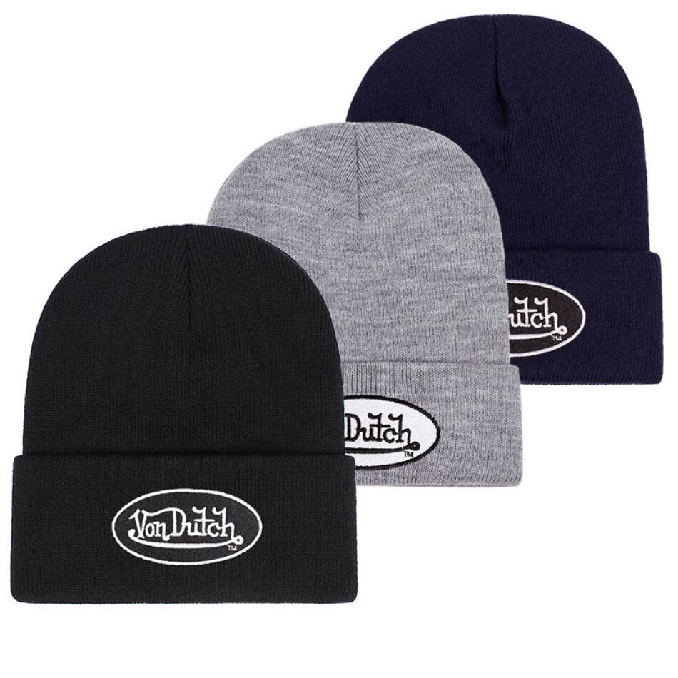 Men VD Von Dutch Embroidered Beanie Cap Acrylic Winter Pull On Closure Knit Cap