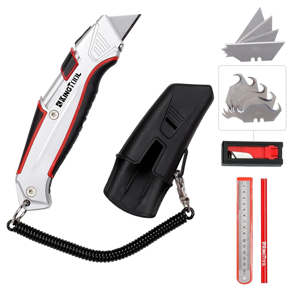 Self-Retracting Safety Box Cutter with Holster & Belt Clip for Easy Access