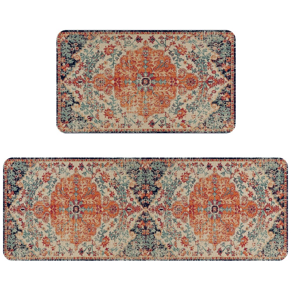 Boho Kitchen Mats Set of 2, Bohemia Kitchen Rug, Non-Slip Machine Washable Bo...