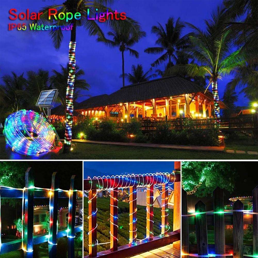 23-105FT Solar LED Rope Light with PVC Hard Tube for Xmas Party 8 Modes