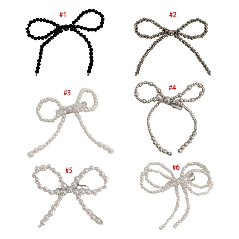 Elegant Hairclip Sweet Balletcore Clip Girl Ornament Metallic Bows Beadwork
