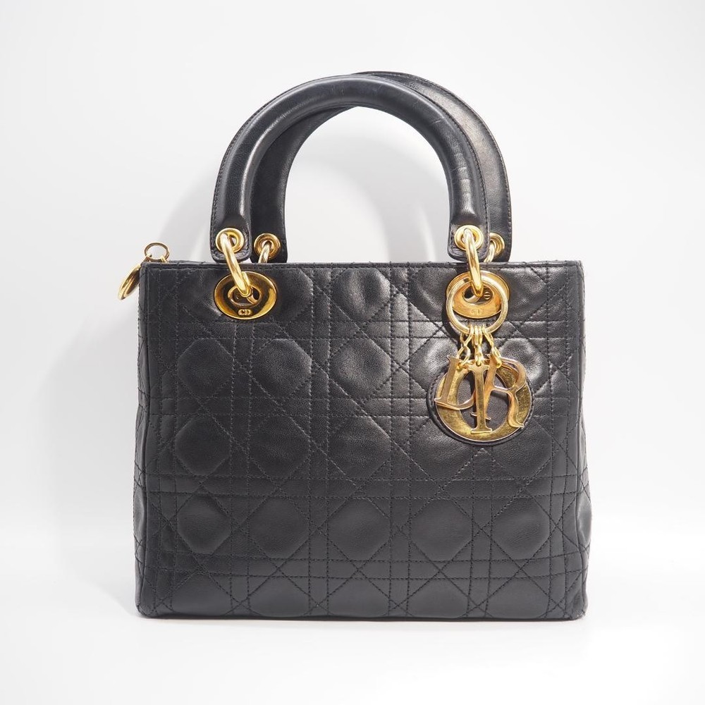 Dior Lady Dior Cannage Tote Bag in Black Leather