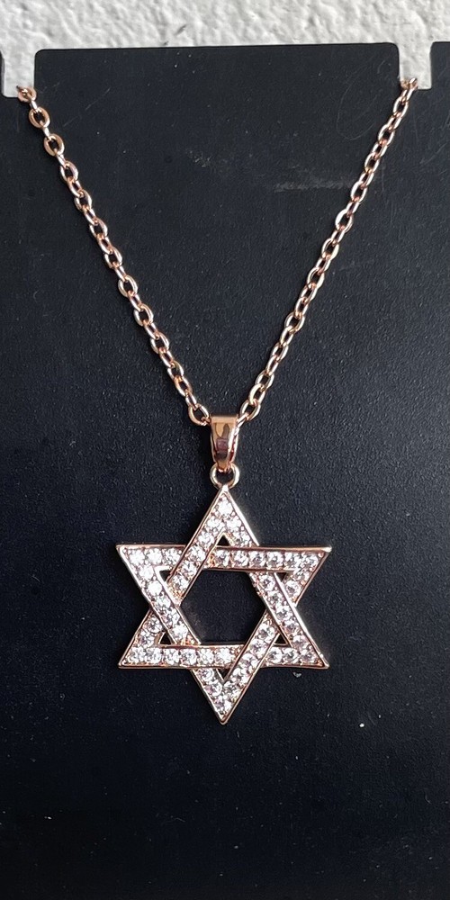 Jewish Star of David Rose Gold Plated Cubic Zirconia Pendant Necklace