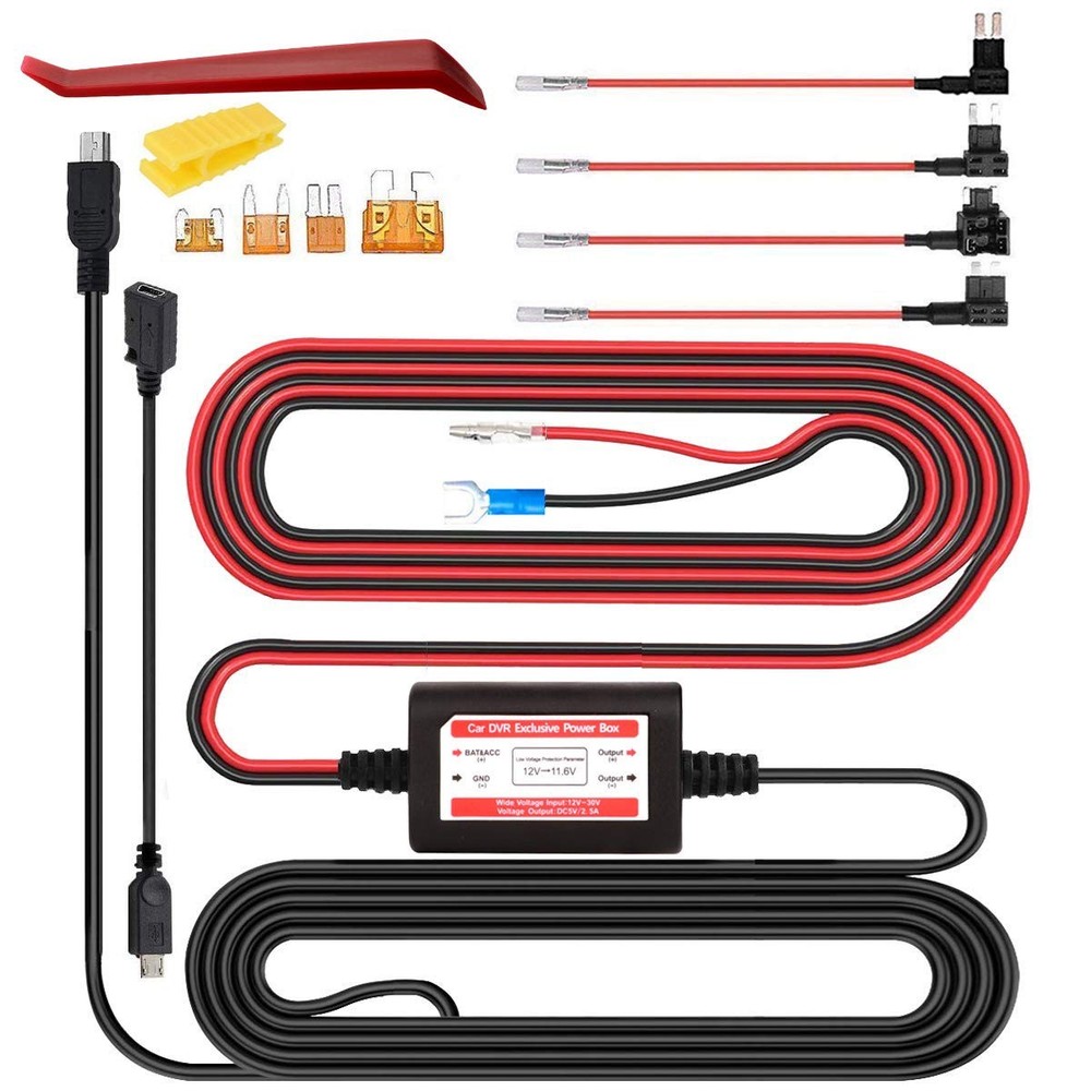 Dash Cam Hardwire Kit, Mini/Micro USB Hard Wire Kit for Dashcam, 12V-24V to 5...