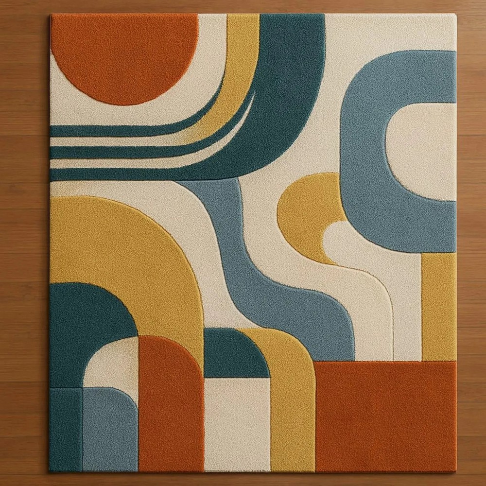 Hand Tufted Modern Geometric Area Rug | Mid Century Abstract Living Room Carpet