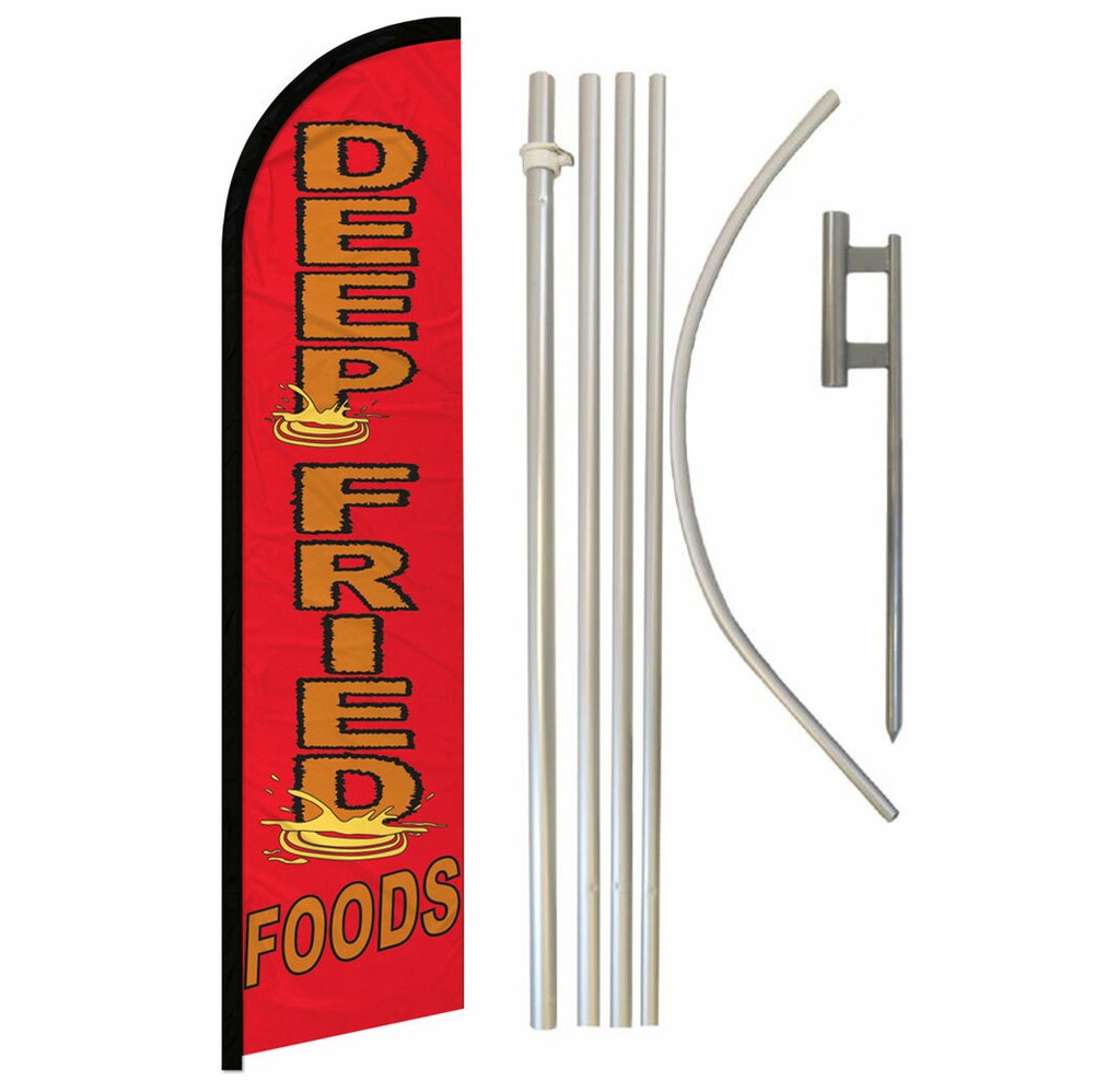 Deep Fried Food Full Curve Windless Swooper Flag and Pole Kit for Concessions and Food Stands