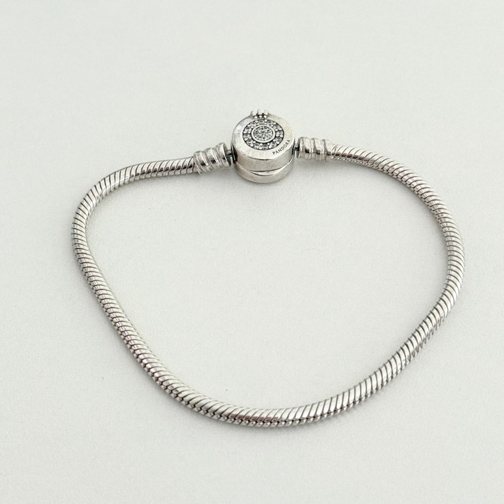 Pandora 925 Silver CZ Crown Snake Chain Bracelet 7.5 Inches