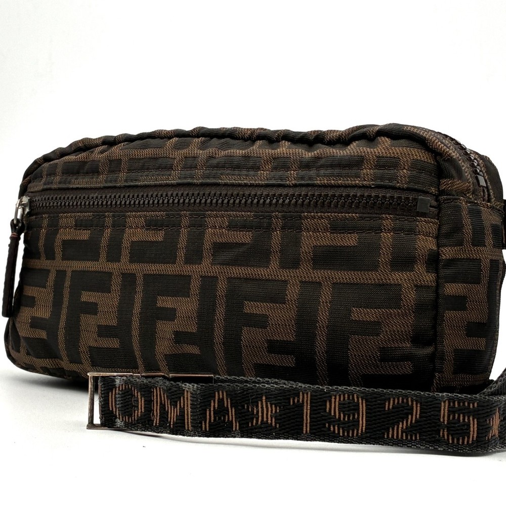 FENDI Body Bag Shoulder Zucca Brown Nylon Leather  Leather Women s Men s Crossbo