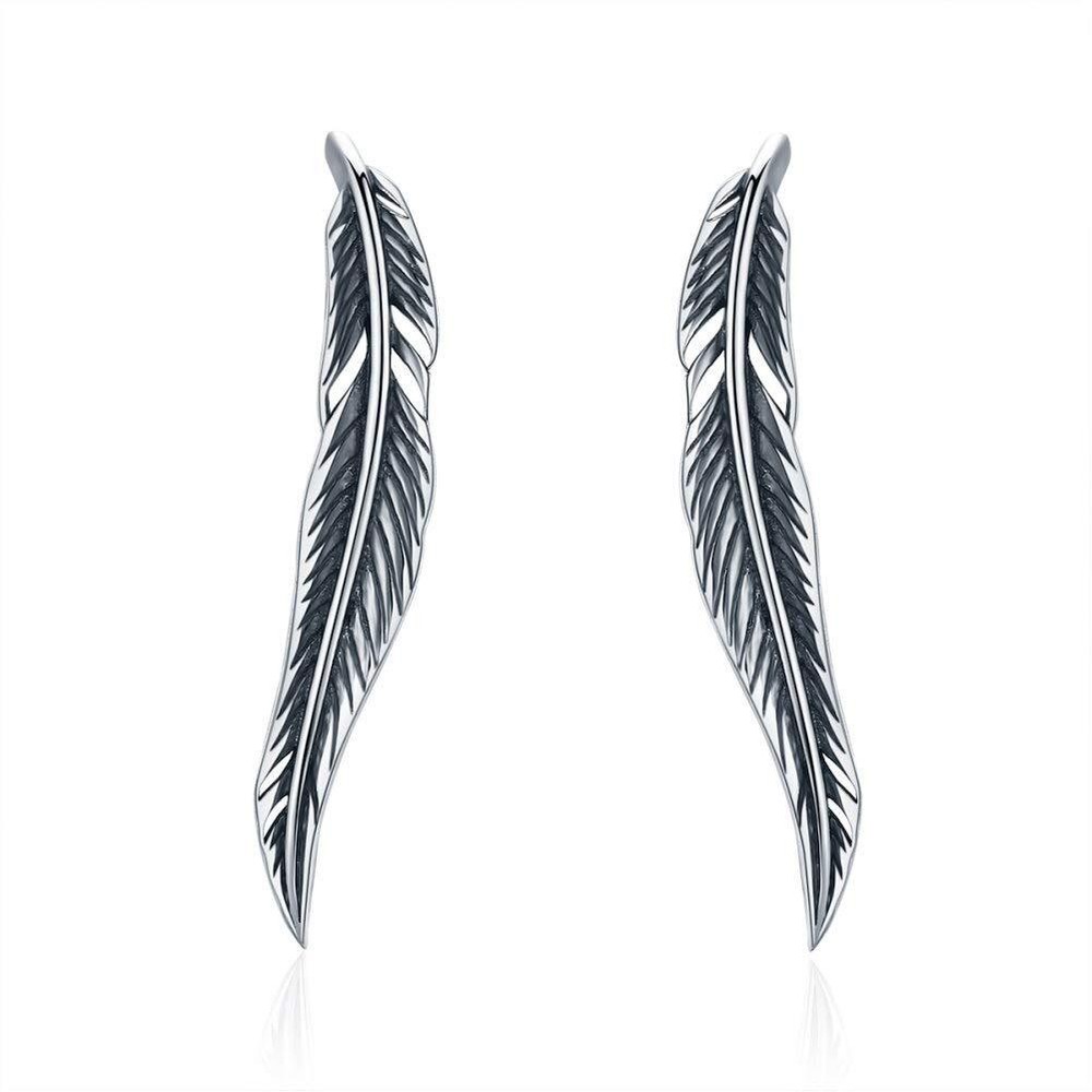 Feather 925 Sterling Silver Ear Cuff Wrap Earrings for Women Girls Pierced ea...