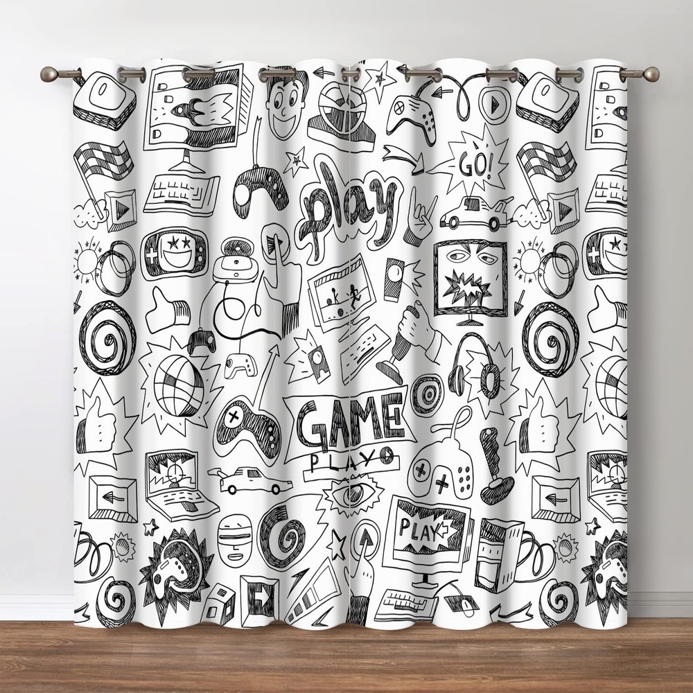 Gaming Blackout Curtains - Block Light with Cool Video Game Sketch Art Drapes
