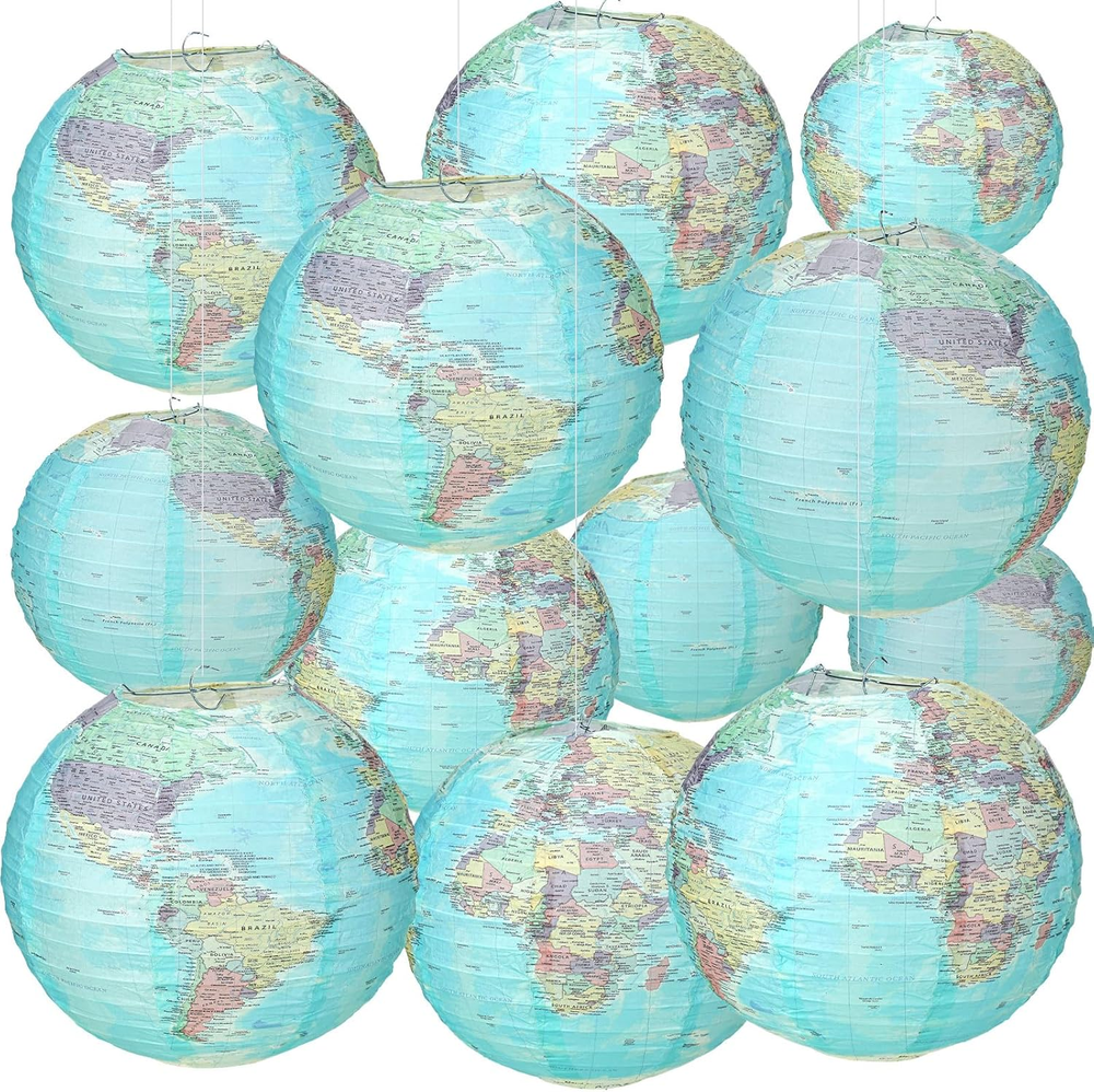 12 Piezas 10 Pulgadas Alrededor del Mundo Decoraciones Globo Colgante Papel Linterna Viaje T