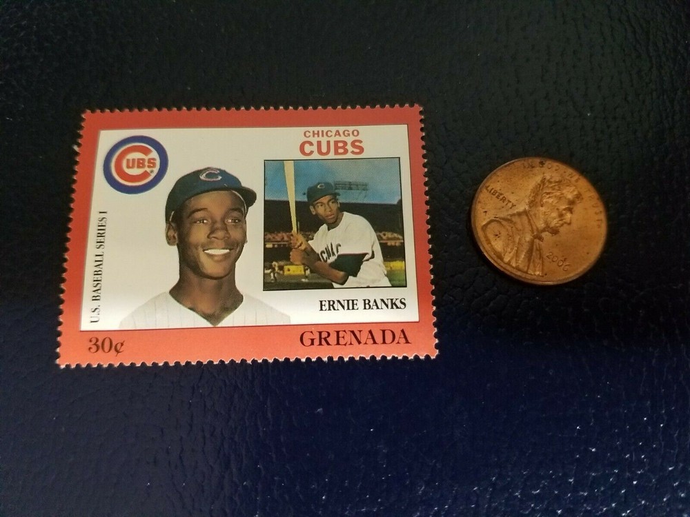 Ernie Banks Chicago Cubs MLB Baseball Series 1 Grenada Perforated Stamp