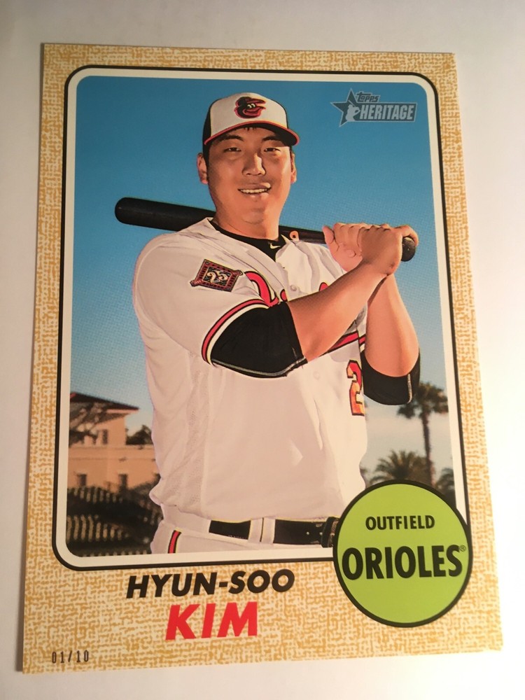2017 Topps Heritage High Number 5x7 Hyun-Soo Kim Orioles 593 #'d 01/10 Gold