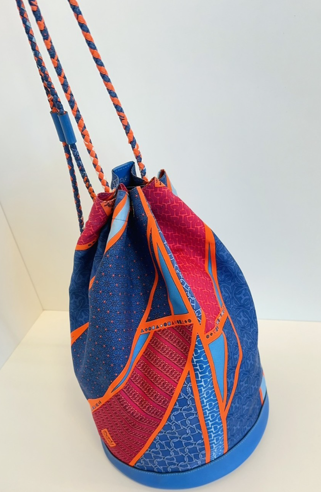 Hermes Orange and Blue Drawstring Bucket Bag