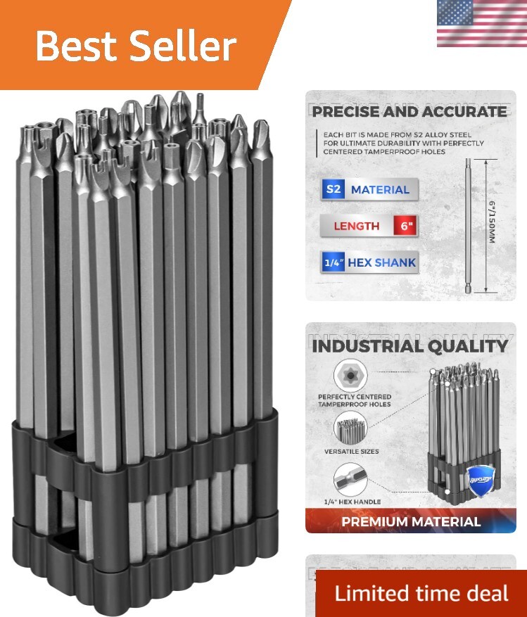 32-Piece S2 Steel 6-Inch Tamperproof Security Bit Set with Long Screwdriver