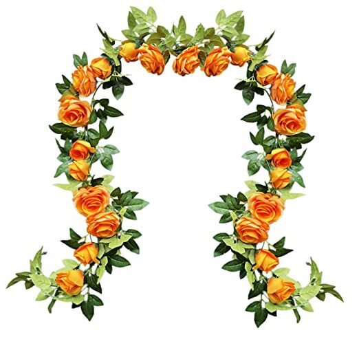 2 Pack Artificial Flower Garland Rose Floral Vines Artificial Flowers Orange