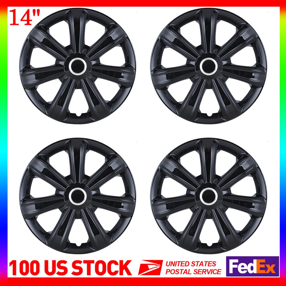 Universal 14 inch Set Of 4 Wheel Hub Caps Cover fits R14 Tire & Steel Rim Black