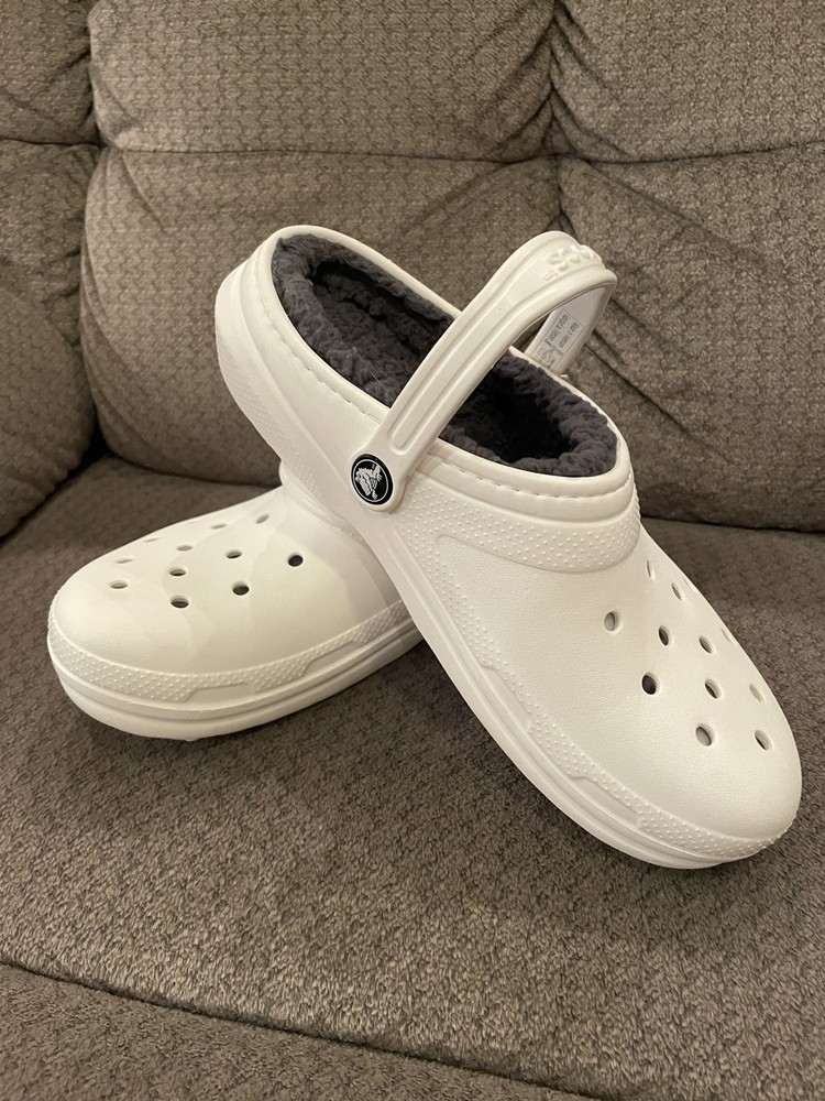 CROCS Unisex Kids Classic Faux Fur Lined Clog 207010 Youth Size J6 White Gray