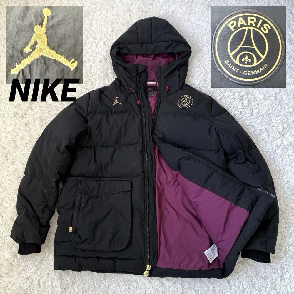 Jordan x PSG Nike Puffer Jacket Black Purple Embroidered Logo 2XL Excellent+/D1