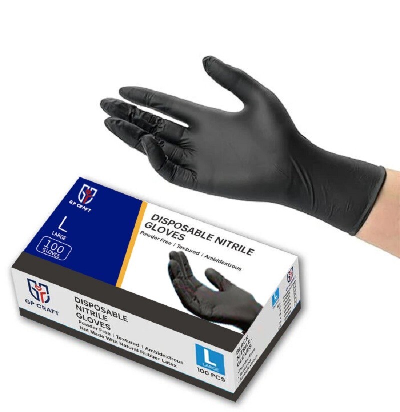 100pcs Black Nitrile 3.5MIL Latex-Free Disposable Gloves for Cleaning