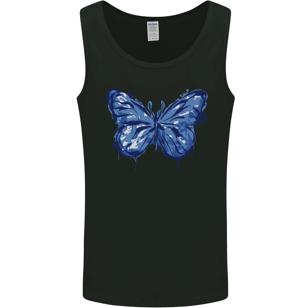 Dripping Blue Butterfly Rhopalocera Mens Vest Tank Top