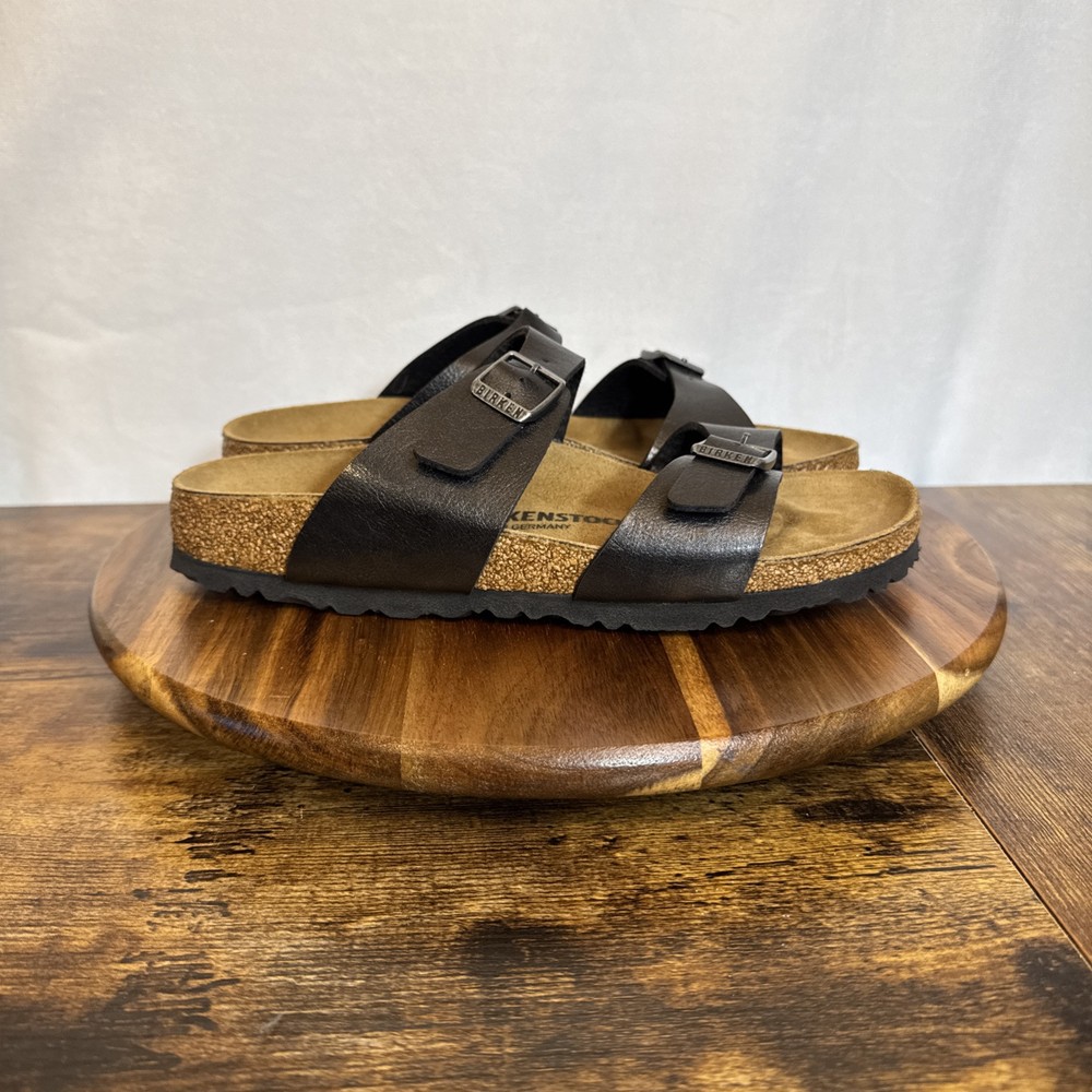 Birkenstock Black Leather Sandals Unisex Mens Sz 6 Women’s 8 Comfort
