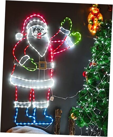 5FT Lighted Waving Santa Claus Animated Christmas Decoration, 273 LEDs Neon