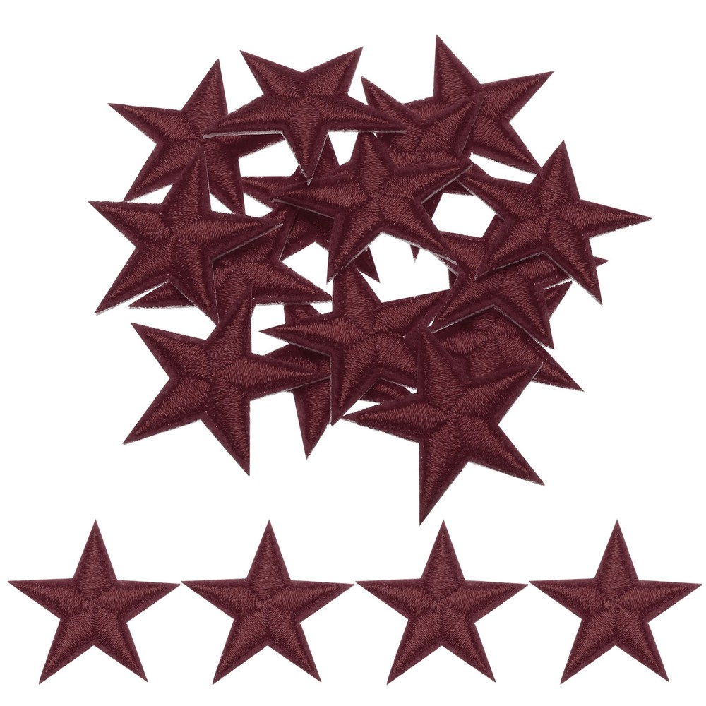 Small 5Star Iron on Patches Embroidered Sew Patch Appliques Dark Wine Red 15pcs