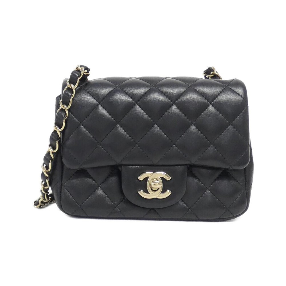 Authentic CHANEL 35200 Black Shoulder Bag with Gold Chain Strap
