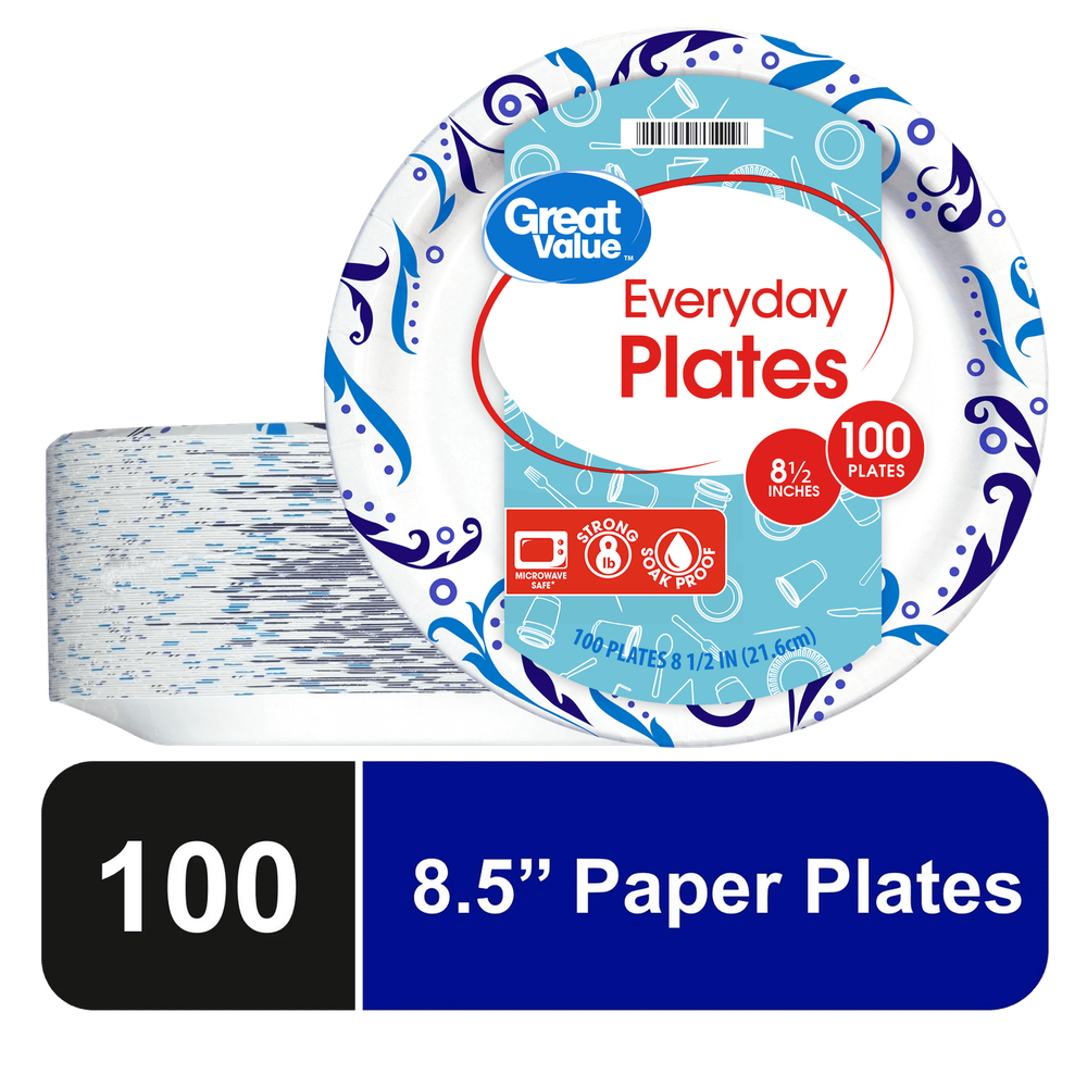 Great Value Everyday Disposable Paper Plates, 8.5