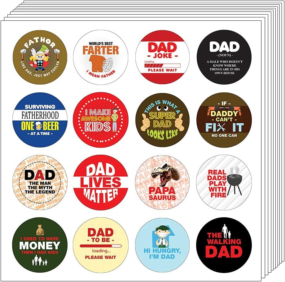 Funny Dad Quotes Stickers – 5 Packs with 16 Hilarious Designs Each