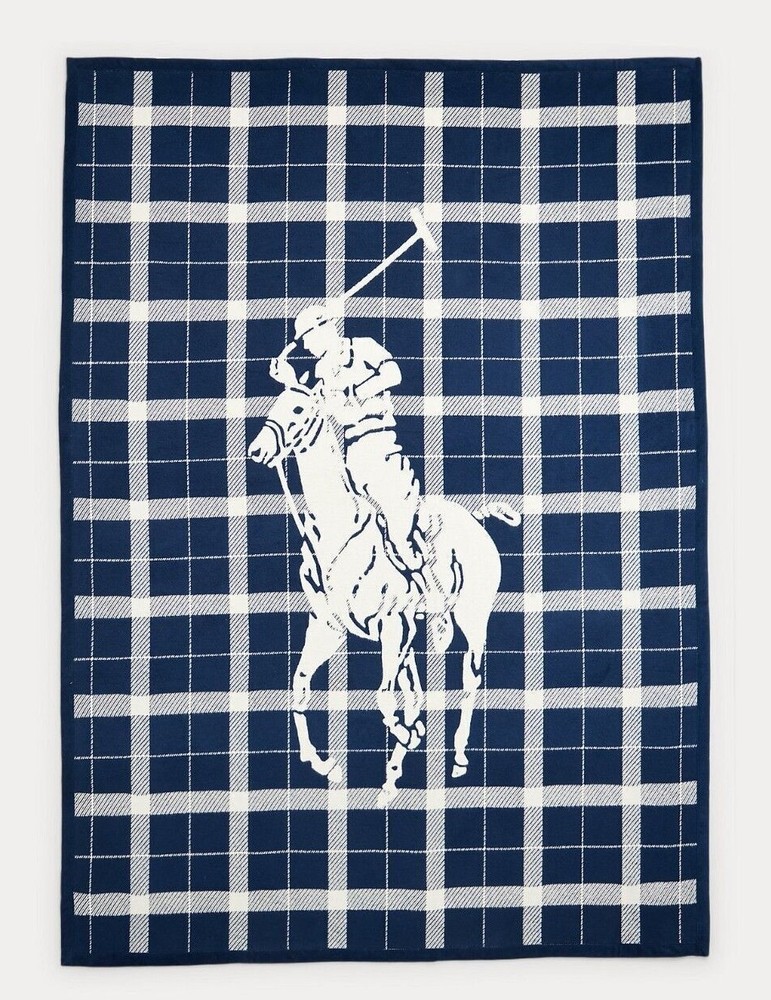 Ralph Lauren Oakwood Big Pony Navy Throw Blanket 50x70 Retail $185