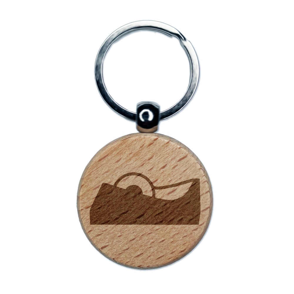 Tape Dispenser Roll Engraved Wood Round Keychain Tag Charm