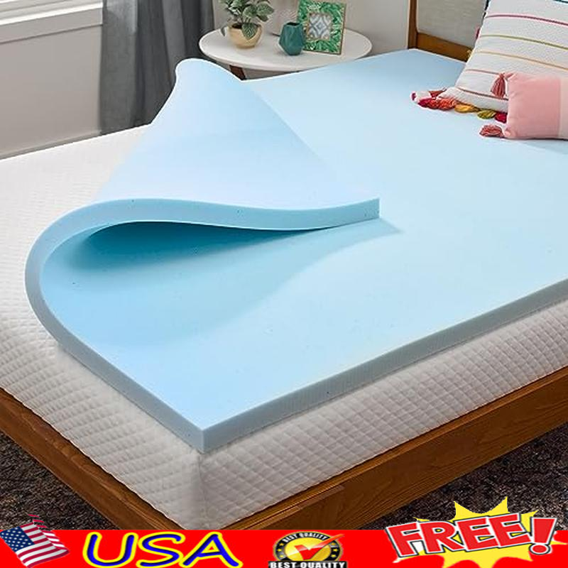 Queen Memory Foam Mattress Topper 2 In Gel Infusion Cooling Pressure Relief New