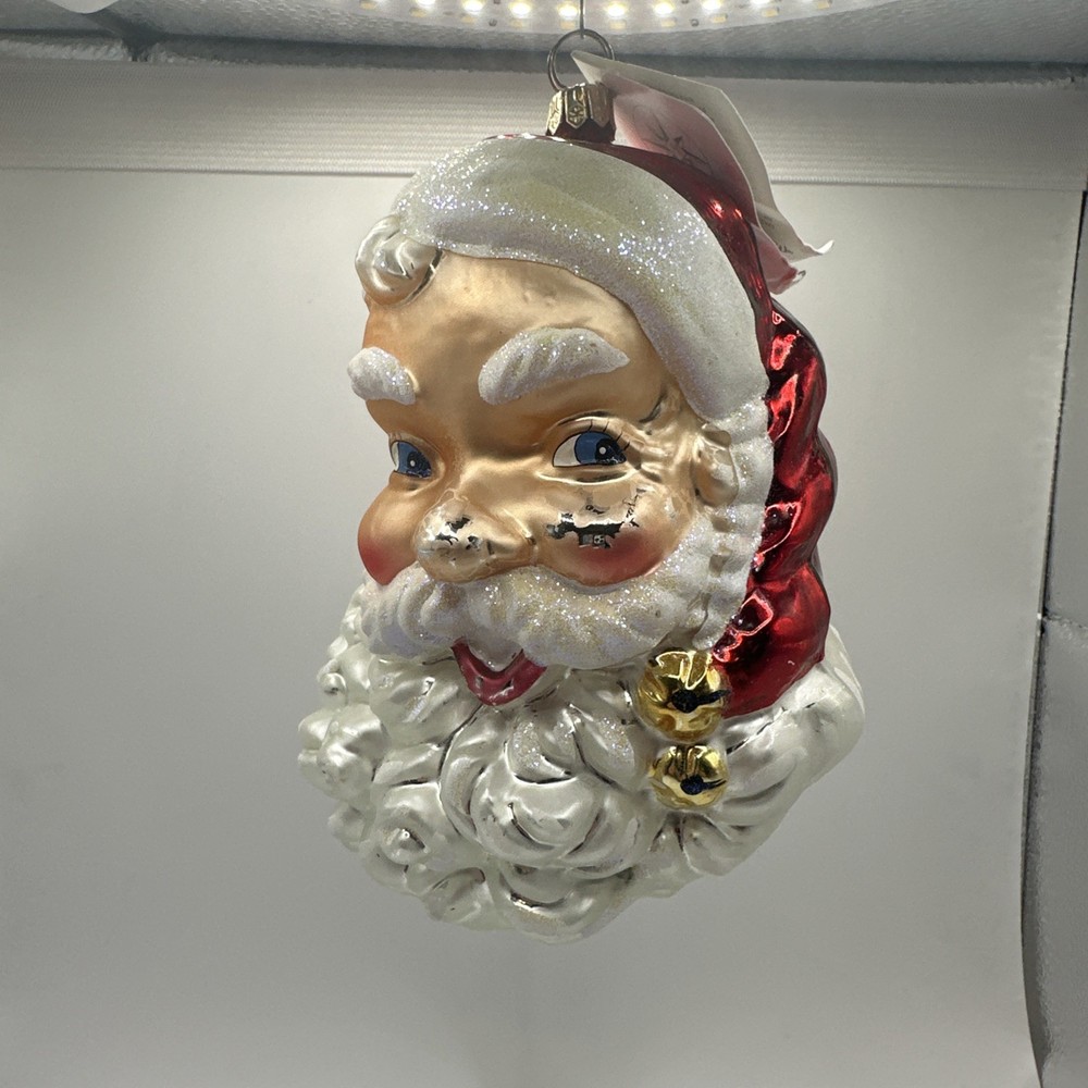 VTG Christopher Radko Glass Christmas SANTA Ornament KRINGLE BELLS  LARGE W/ Tag
