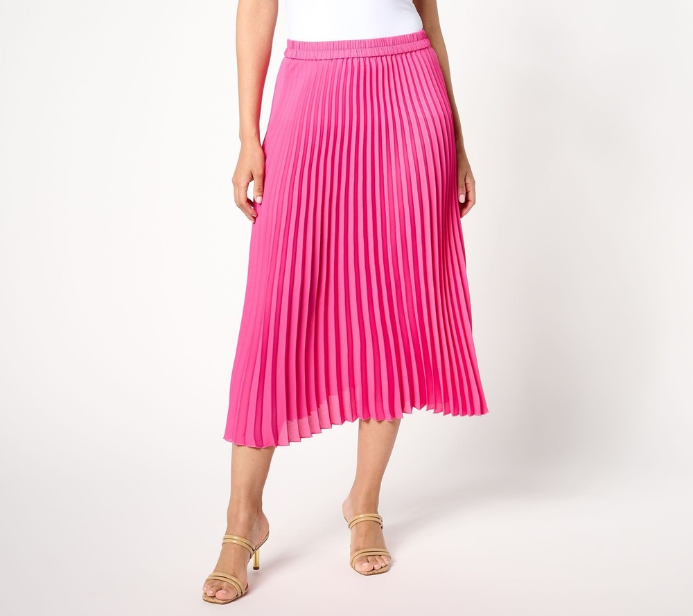 Dennis Basso Women's Skirt Sz L Regular Woven Pleated Pull-On Pink A686951
