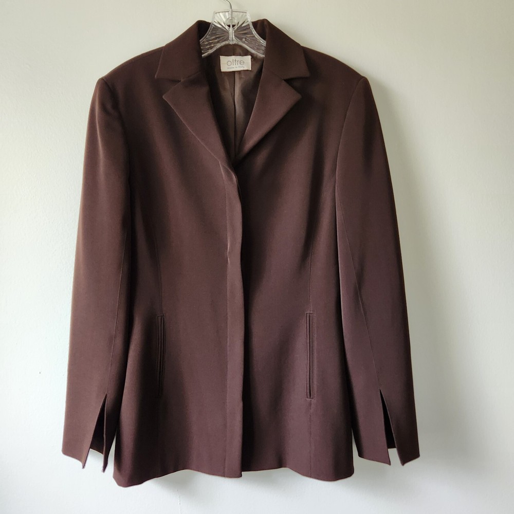 OLTRE Blazer Womens Size 42 US 6 Brown Button Front Jacket Pockets Made in Italy
