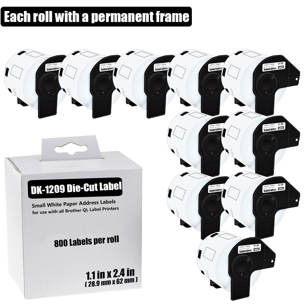 Brother QL DK-1209 1.1x2.4 inch Permanent Frame Address Labels 10 Rolls