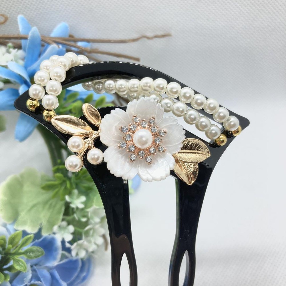 Elegant Black Bead Wedding Hair Accessory Kimono Kanzashi Style New Design