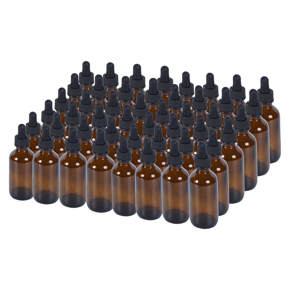 1 oz Dropper Bottle 48 Pack Amber Glass Boston Bottles 30ml with Eye Droppers...