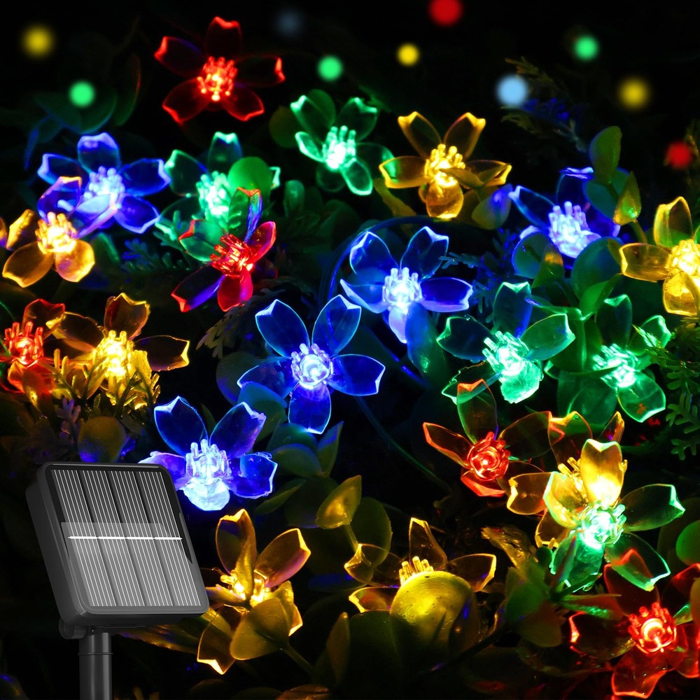Cadena De Luces Flores Navidad 50 LED Solares 23 Pies Decoracion Para Exteriores